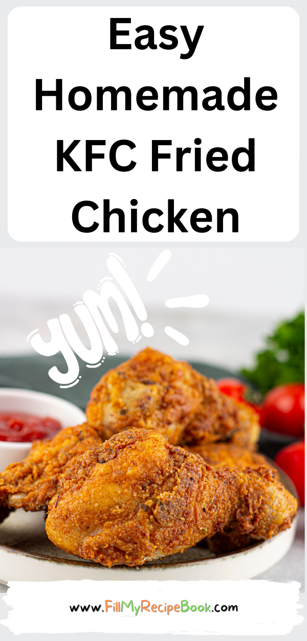 This Easy Homemade KFC Fried Chicken recipe idea. Tasty chicken pieces fried in a batter with spices for a home meal for family lunch or dinner.