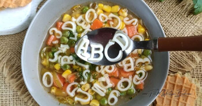This Easy Alphabet Veggie Soup is a simple vegan recipe the whole family will love. Perfect for quick lunches, weeknight dinners.  It comes together quickly with pantry staples and fresh or frozen veggies, making it perfect for busy weeknights.
