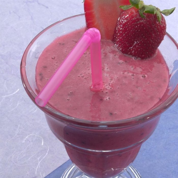 With a stash of berries in your freezer, you can jump-start your day with this nutritious, tasty smoothie in just minutes. It provides vitamin C, fiber, potassium and soy protein.