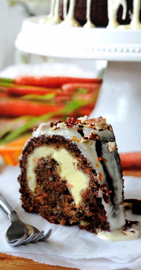 Cream cheese stuffed carrot cake with orange glaze
