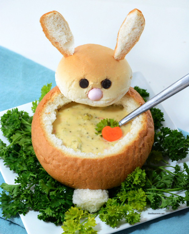 Make this Easter Bunny Bread Bowl. Perfect for your Easter Dinner and a great way to add some creative fun to your Easter Table.