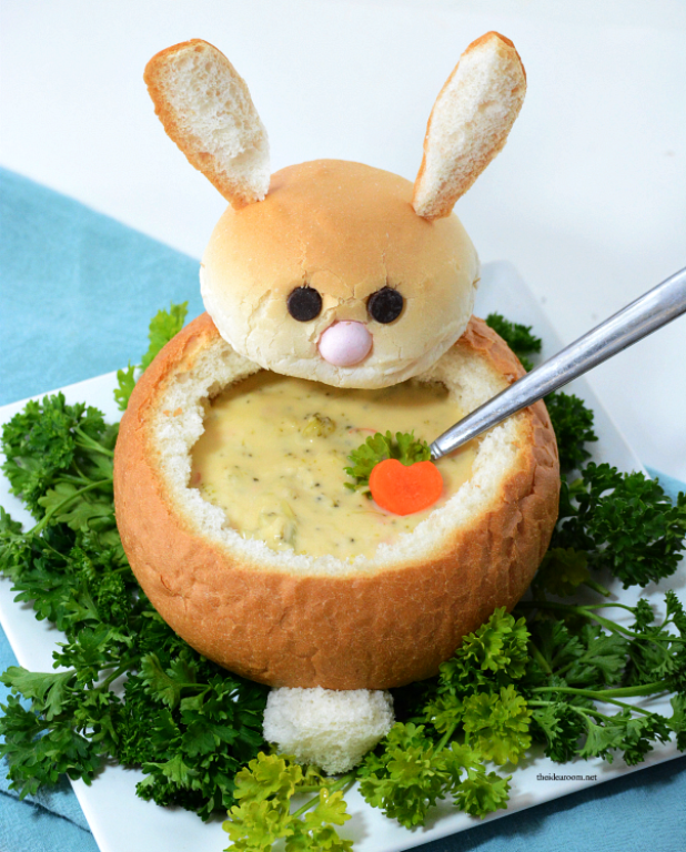 Make this Easter Bunny Bread Bowl.  Perfect for your Easter Dinner and a great way to add some creative fun to your Easter Table. 