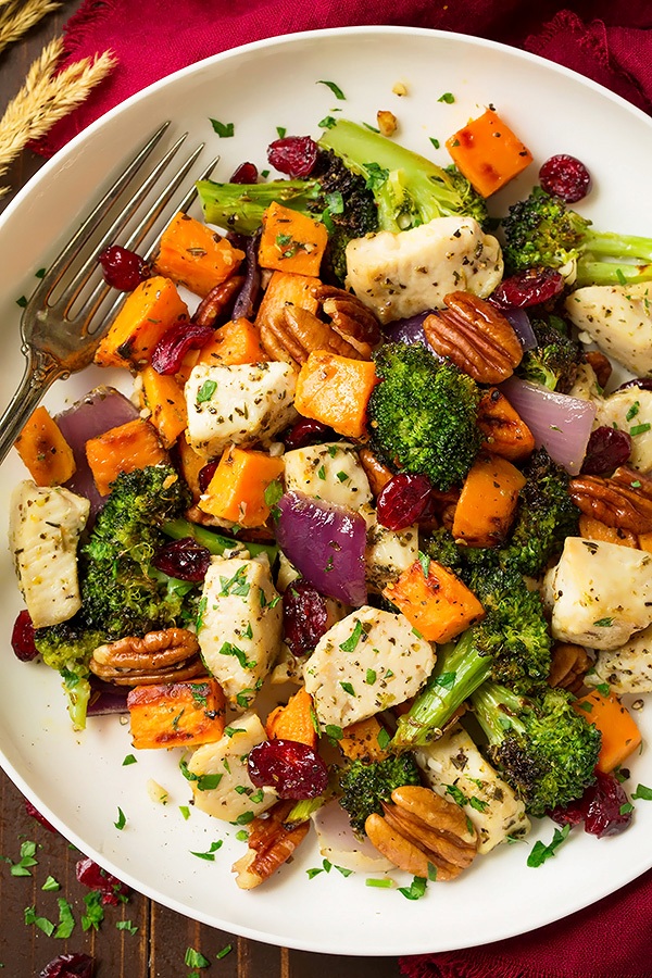 Chicken broccoli and sweet potato sheet pan dinner