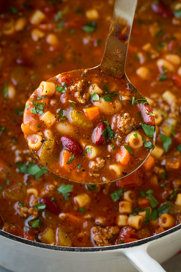 This Italian style soup is loaded with hearty ground beef, fresh vegetables, creamy beans, tender pasta and delicious herbs all in a rich and savory broth.