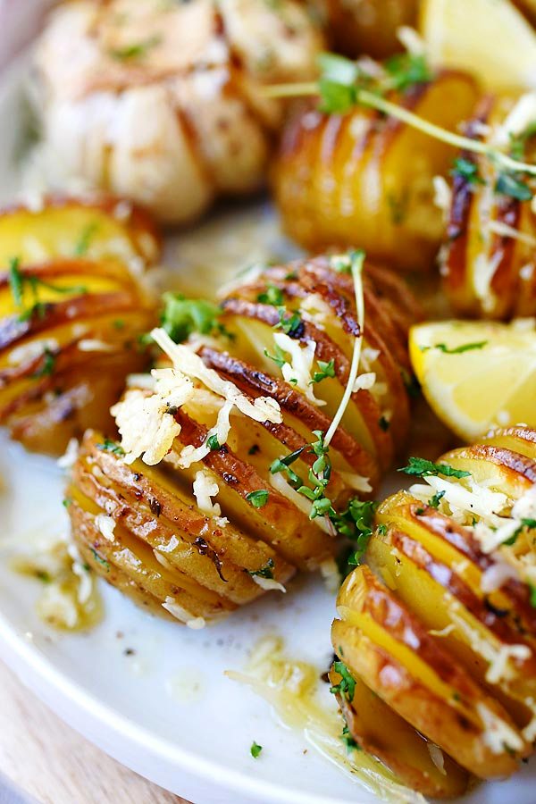 Parmesan roasted potatoes for a warm side dish for a dinner party. delicious