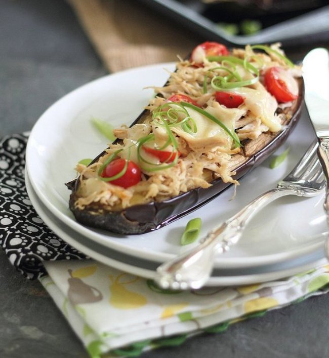 This easy stuffed eggplant recipe with chicken and cheddar cheese is a great dinner option everyone will love and can be made in 30 minutes.