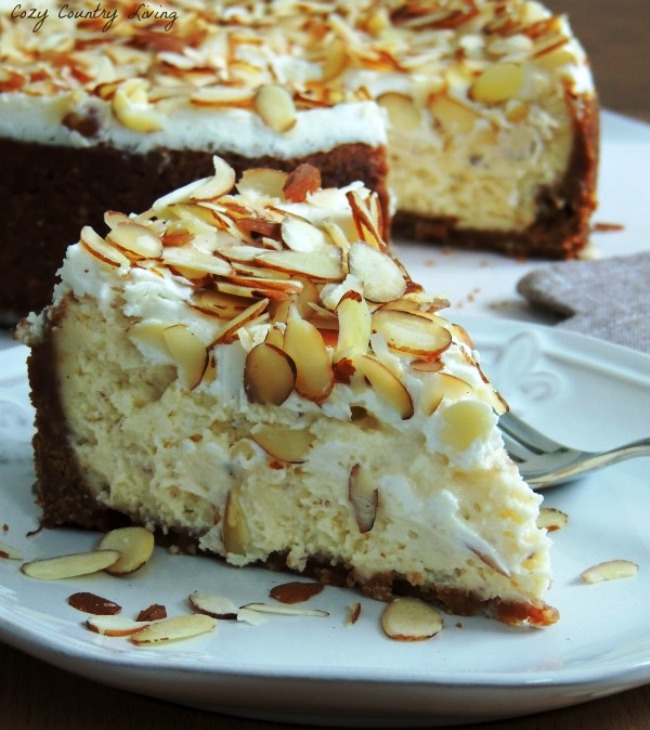 White chocolate & almond amaretto cheesecake