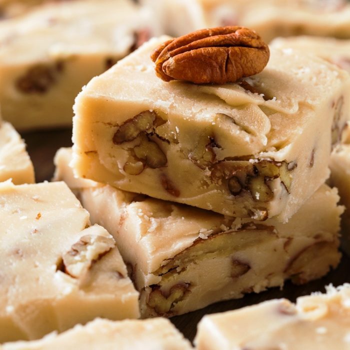 Butter Pecan Fudge is wonderfully buttery and creamy with little bits of crunchy toasted pecans. It’s perfect for when you’re craving fudge, but not something chocolate and it makes a wonderful holiday treat for gift giving.