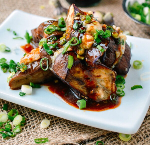 Chinese stuffed eggplant is a popular dim sum dish that also makes a great lunch or dinner meal when served with rice. What I like most about this dish is that it uses less oil than most Chinese eggplant recipes, or for that matter, any eggplant recipe, but is still very satisfying.