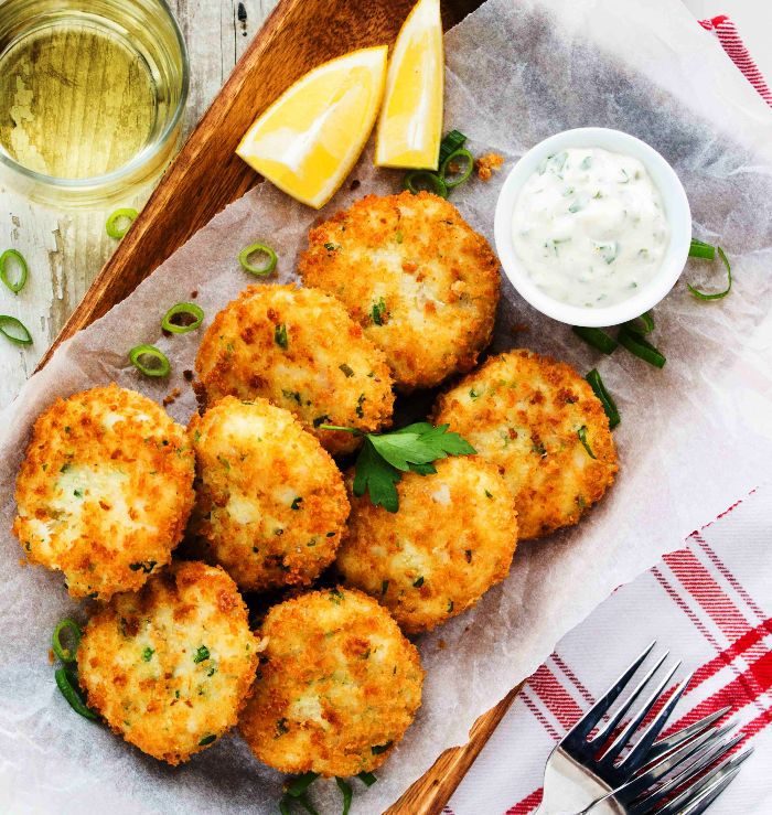 Fish Cakes with Lemon Herb Mayo will turn any fish hater into a fish lover. They’re super crispy, fluffy (thanks to the addition of mashed potatoes) and very tasty and…they don’t really taste very fishy at all, especially when dipped into this great flavorful Lemon Caper mayo.