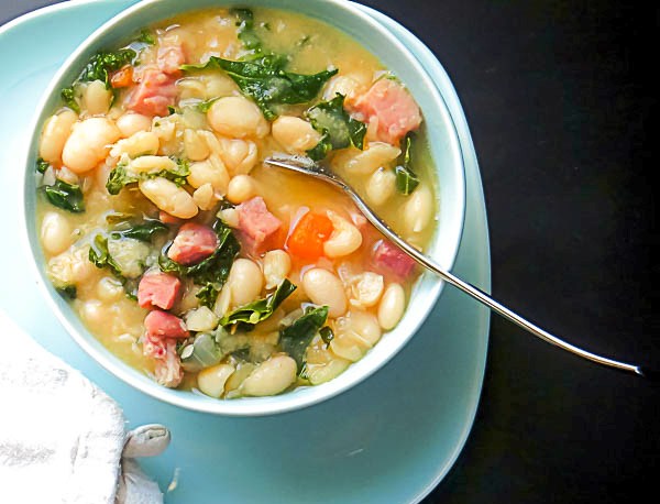 Smoked ham, kale and white bean soup