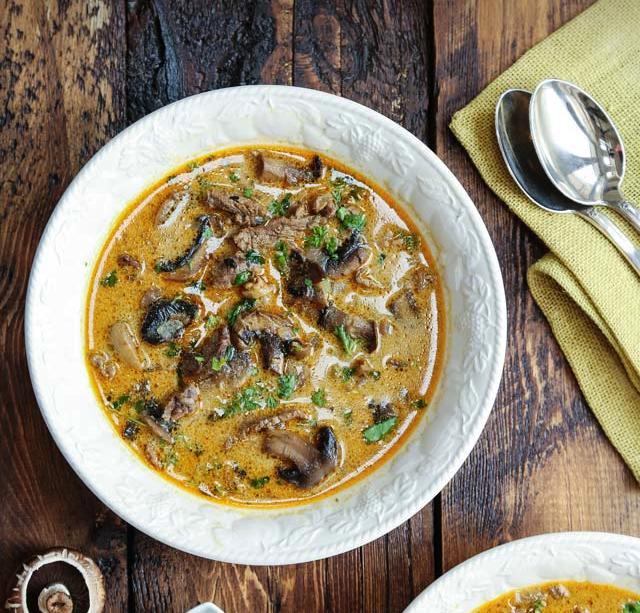 Keto beef stroganoff soup