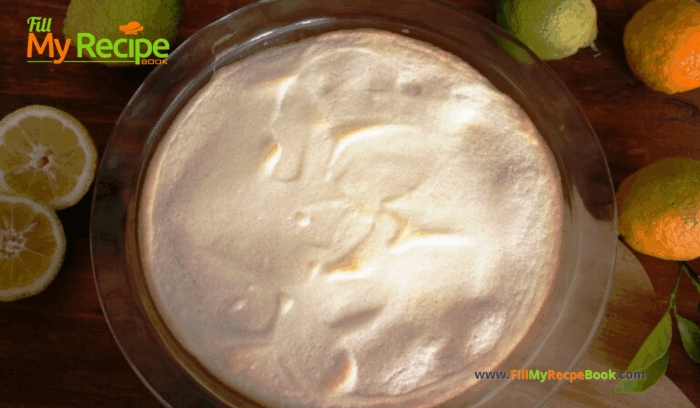 Easy Lemon Meringue Tart recipe. A biscuit base, condensed milk and fresh squeezed lemon juice and with meringue as a oven baked dessert.
