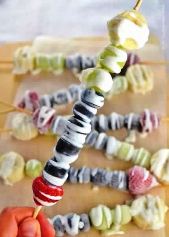 Frozen rainbow fruit kebabs