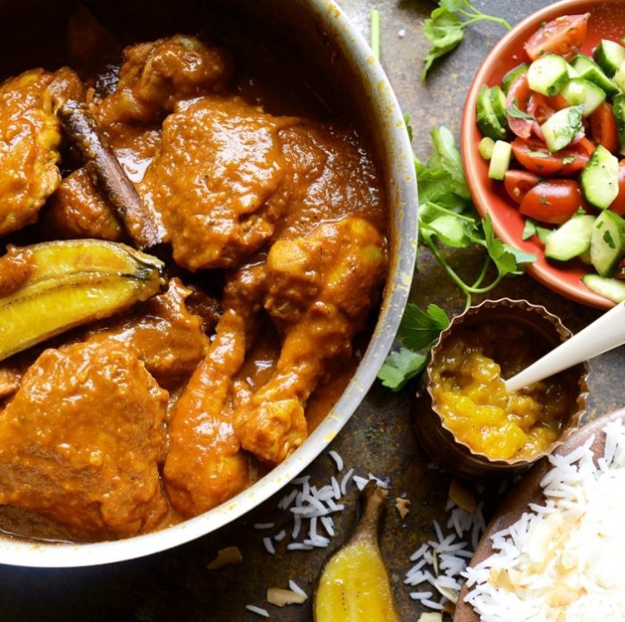 Cape malay chicken curry with roasted bananas