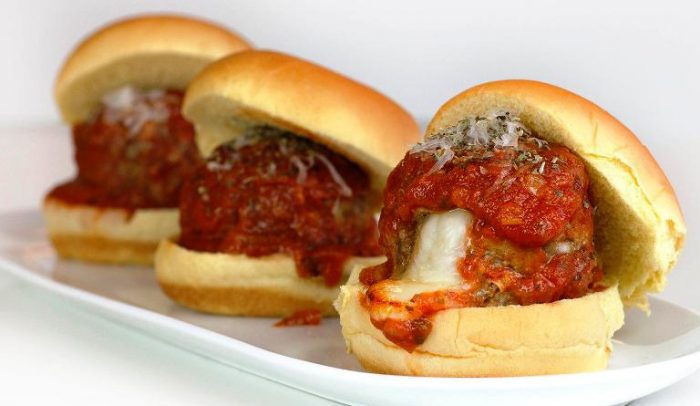 Mozzarella stuffed meatball sliders