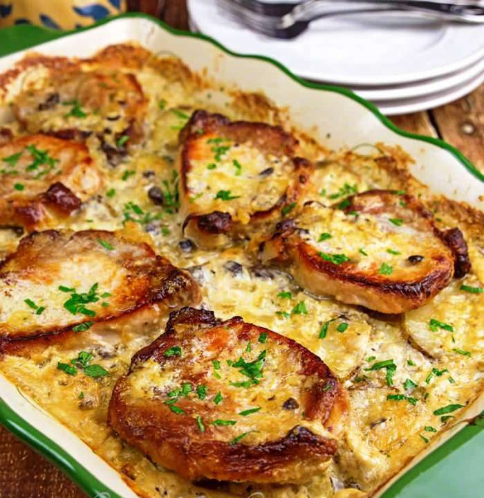 Pork chops and scalloped potatoes cook all in one casserole