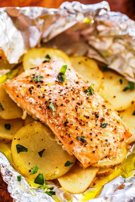 Easy salmon and potato foil meals