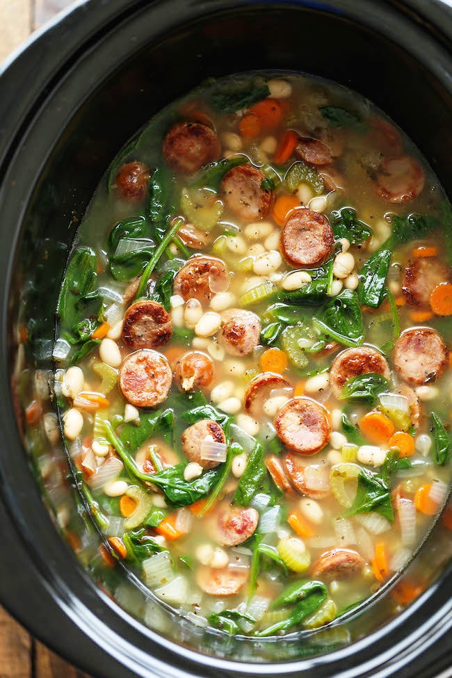 Sausage, spinach and white bean slow cooker recipe