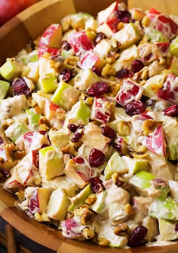 Creamy cinnamon apple and walnut fruit salad