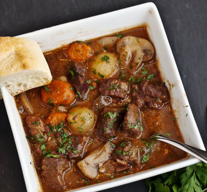 This French beef stew is straightforward and tastes like none other. We’ve simplified the instructions, while retaining the same classic flavors of famous Boeuf Bourguignon.