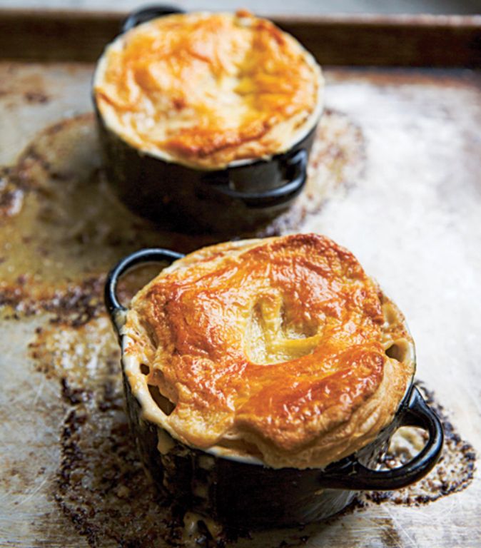 Creamy lobster pot pies.