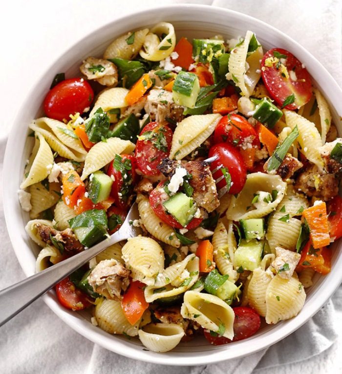 Greek chicken pasta salad