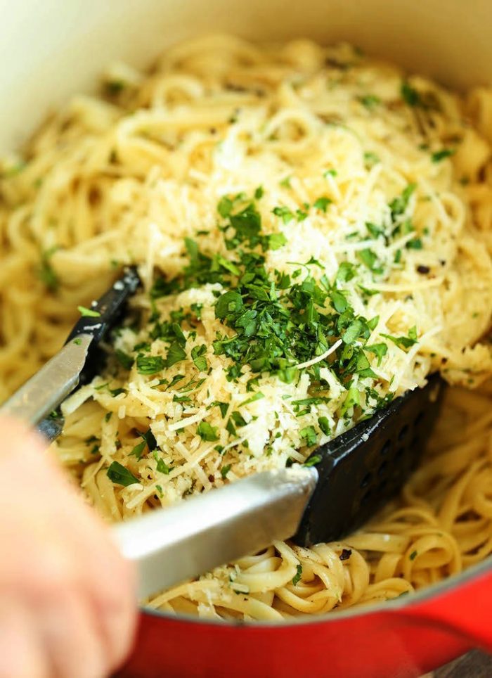 Parmesan, garlic and pasta. Drenched in browned butter