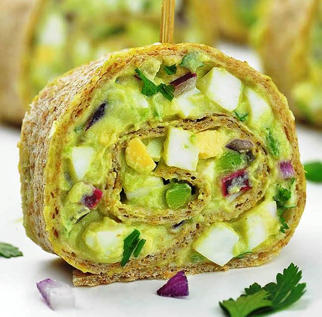 Avocado egg salad roll ups