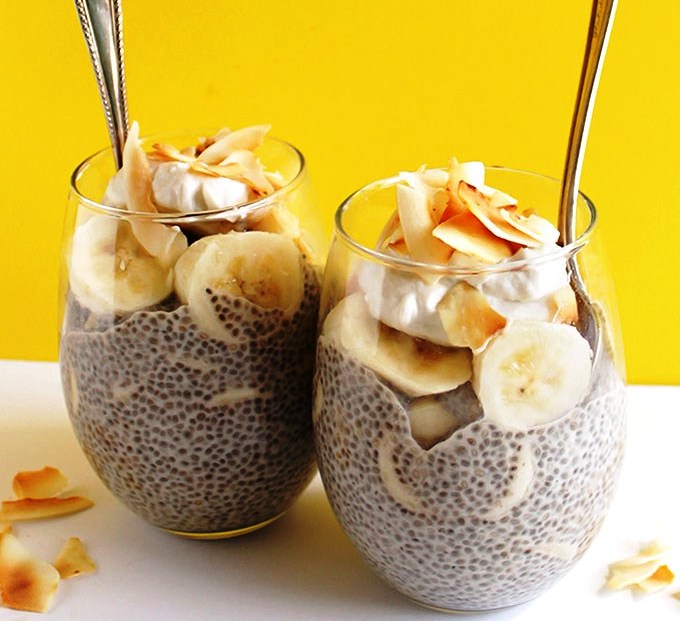 Refreshing coconut banana chia seed pudding