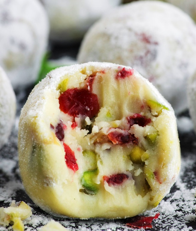 Cranberry pistachio white chocolate truffles