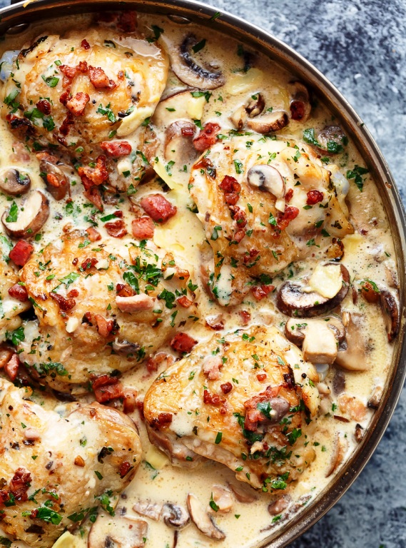 Creamy garlic parmesan mushroom chicken & bacon