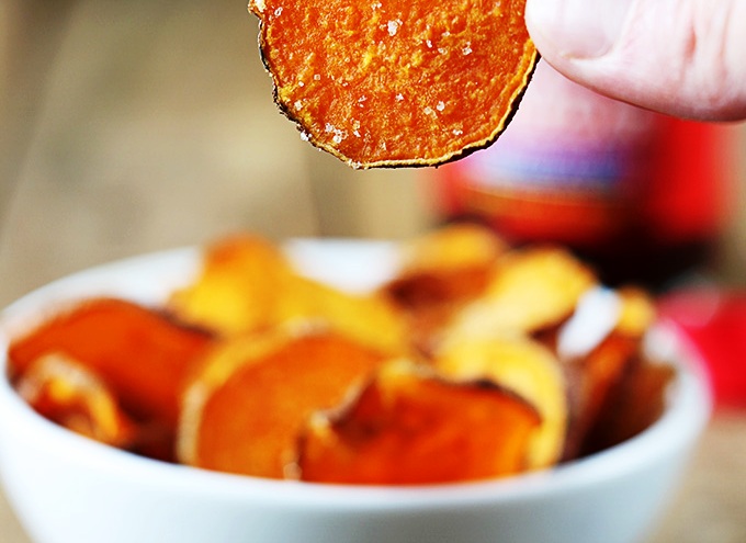 Crispy salt and vinegar sweet potato chips with only 3 ingredients and no deep fryer.