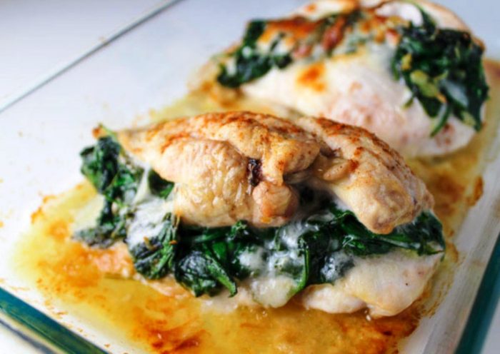 Baked spinach provolone chicken breasts