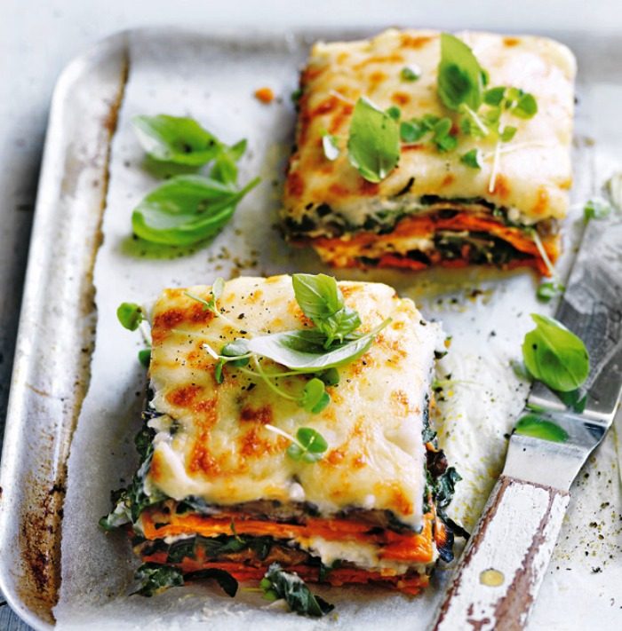 Sweet potato eggplant and cauliflower bechamel lasagne