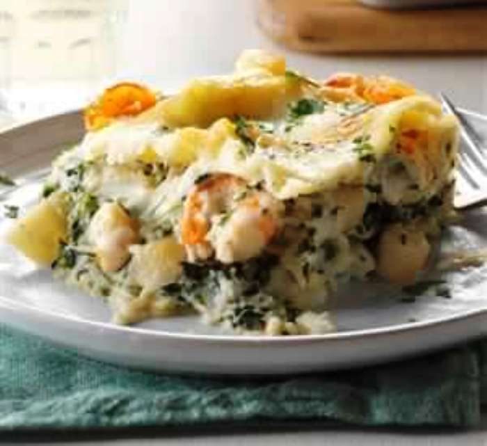 White seafood lasagna