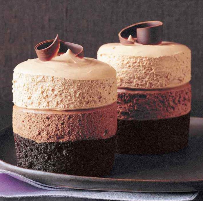 With three shades of chocolate, these cakes are as pleasing to the eye as they are to the sweet tooth.
