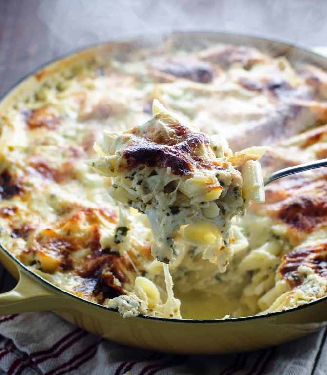 Farmers' pasta is our family's Christmas Eve tradition. Break it out whenever you need a make-ahead vegetarian meal to please a crowd.