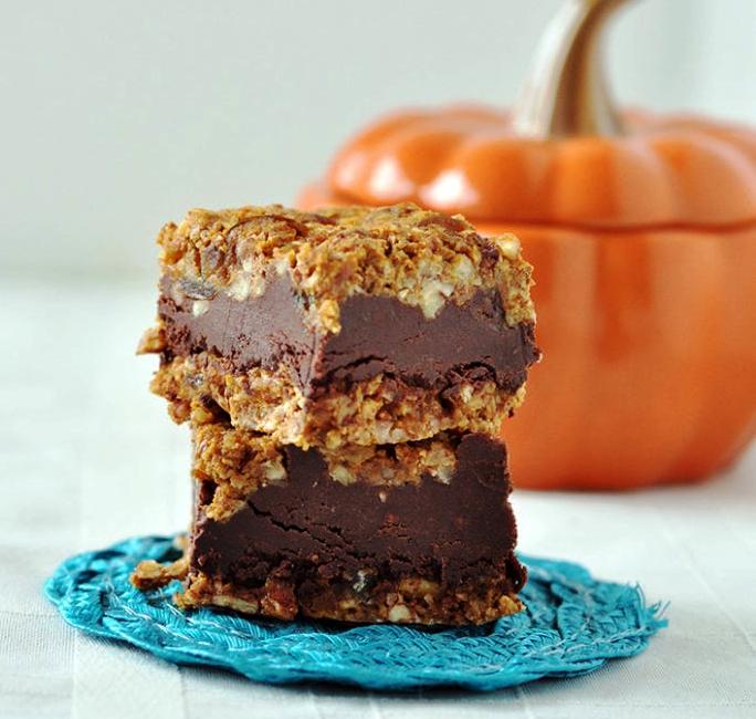 Pumpkin Chocolate Bars that are vegan, paleo and gluten free.  My favorite time of year is here!  Do you love fall too.