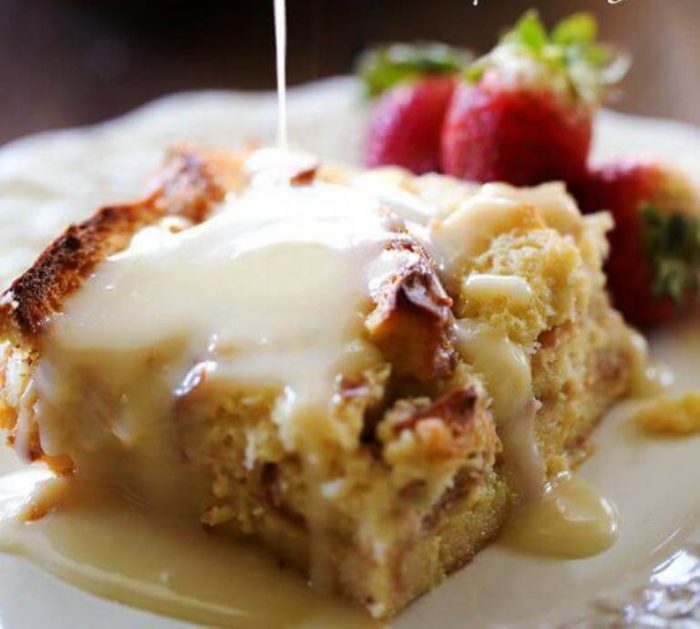  Bread pudding with the most amazing vanilla cream sauce