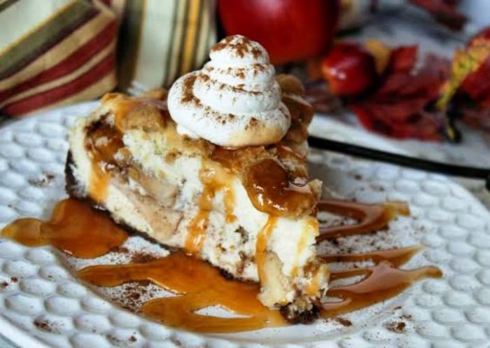 This cheesecake stuffed with the deliciousness of an apple pie as this dessert is not for the faint of heart.