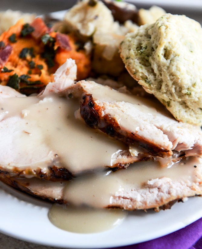 Applewood smoked turkey with cider bourbon gravy