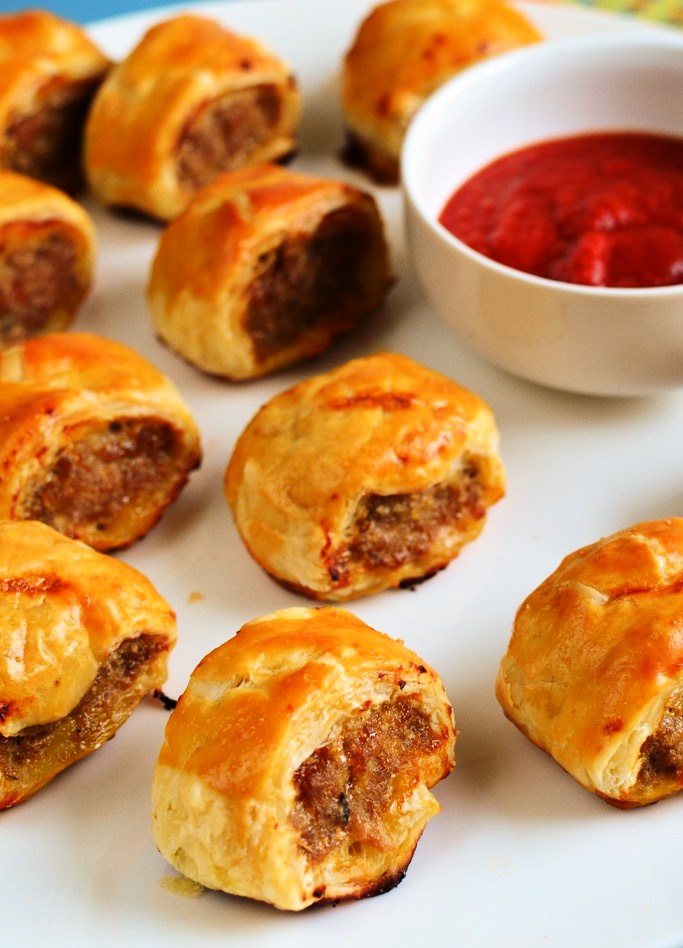 Caramelized onion and apple sausage rolls
