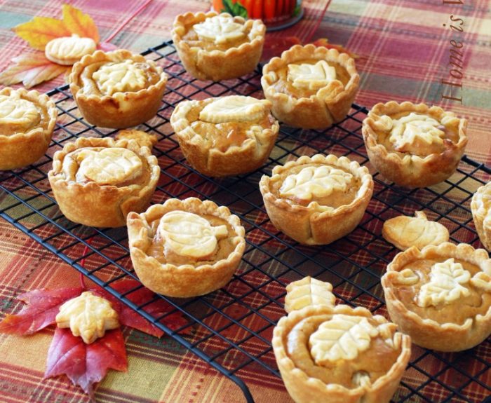 Mini Pumpkin Pies are easy to make with a muffin tin and fun to embellish with cookie cutters and a package of refrigerated pie crusts.