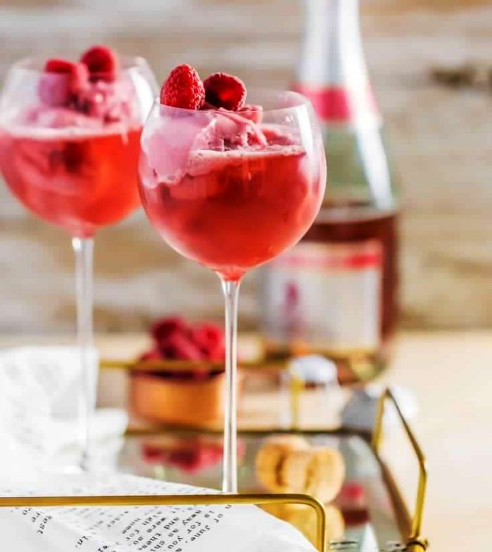 Raspberry pink champagne floats
