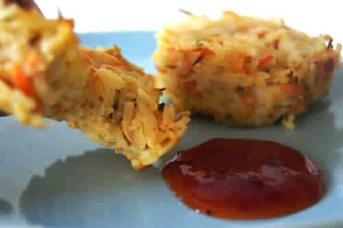 Chicken and rice patties.
