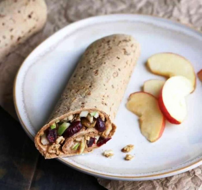Crunchy peanut butter sandwich wraps