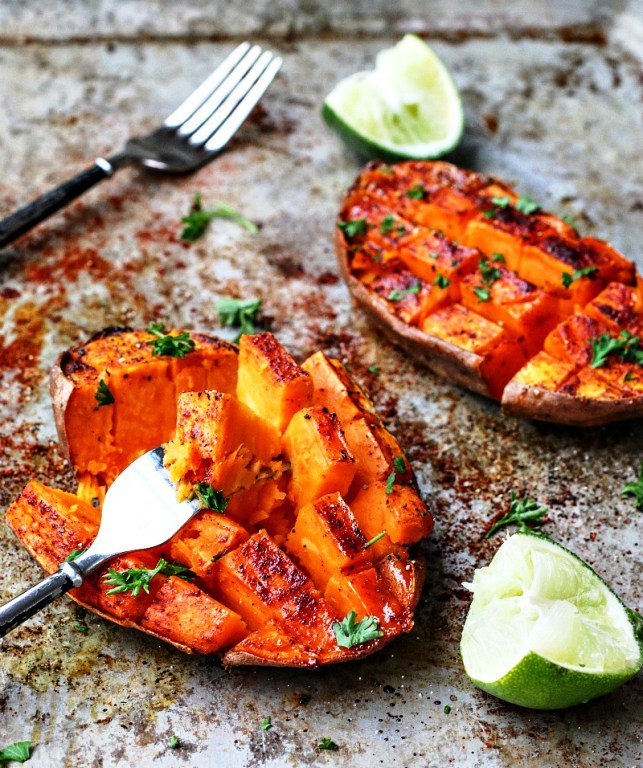 Honeyed and savory roasted sweet potato