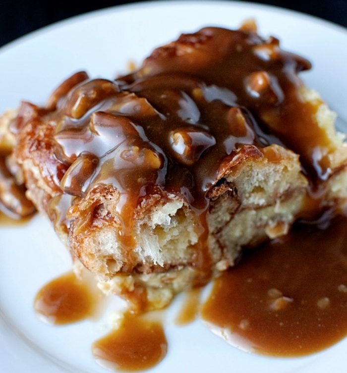 Croissant bread pudding with toffee sauce