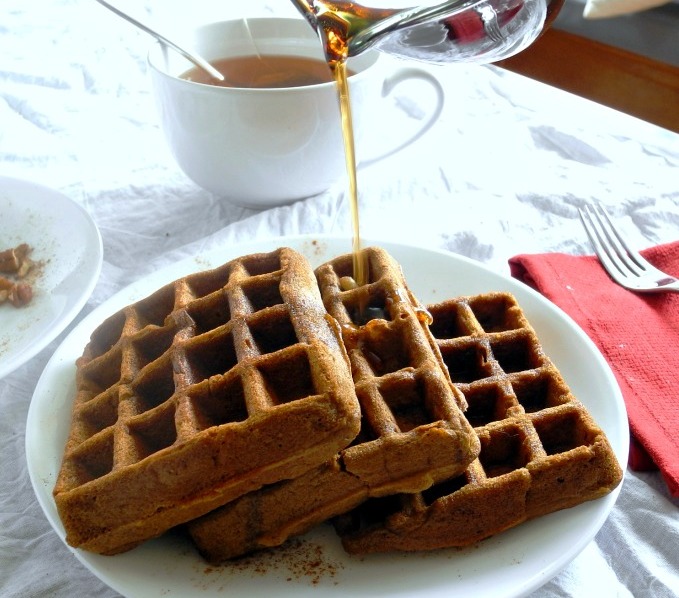 These Paleo Gingerbread Waffles are a fun and healthy idea for a sweet weekend breakfast!  They’re kid friendly, with just the right amount of spices, and can be made into pancakes in case you don’t have a waffle iron.